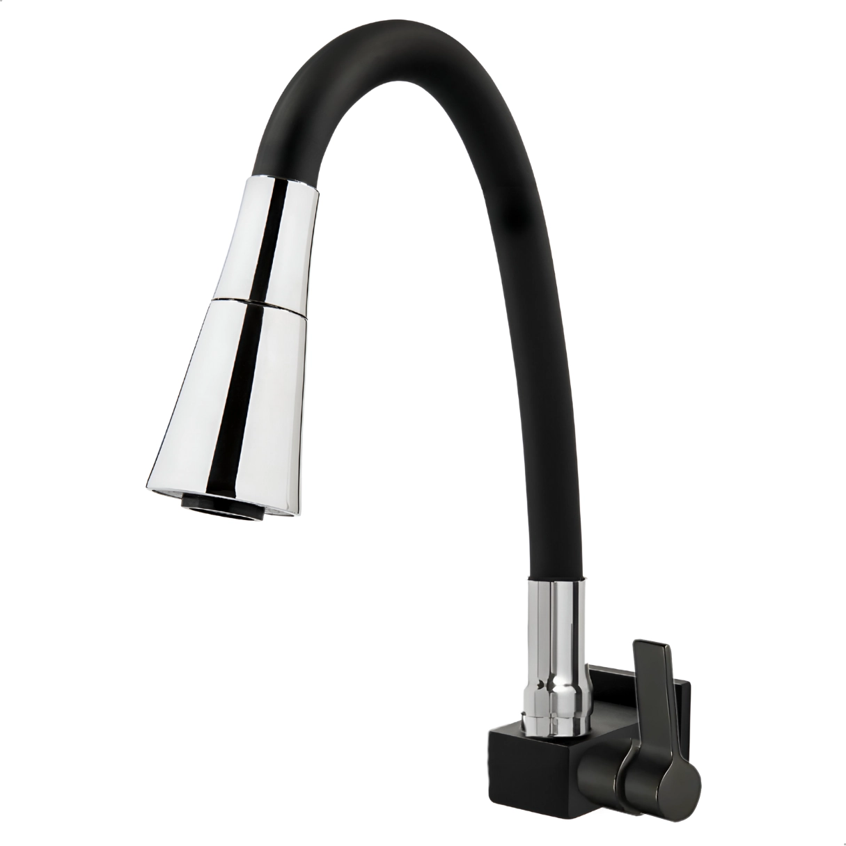 Torneira Gourmet De Parede Cozinha Preta Cone Preto Cromado