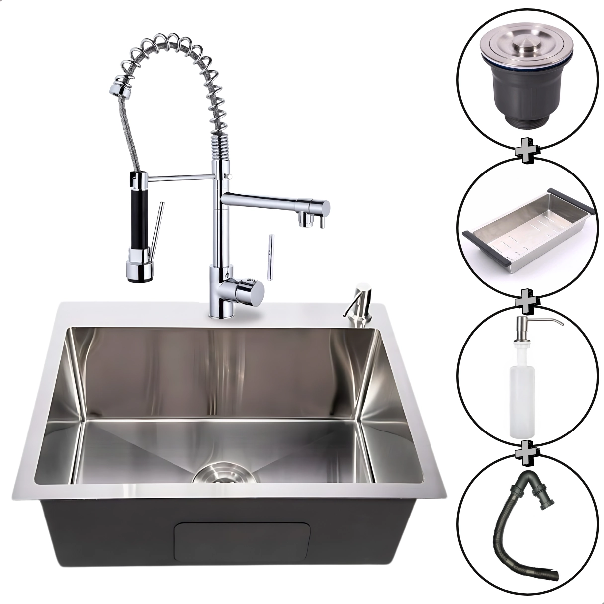 Cuba Pia Cozinha Gourmet Aço Inox Quadrada Escovada Com Torneira Monocomando