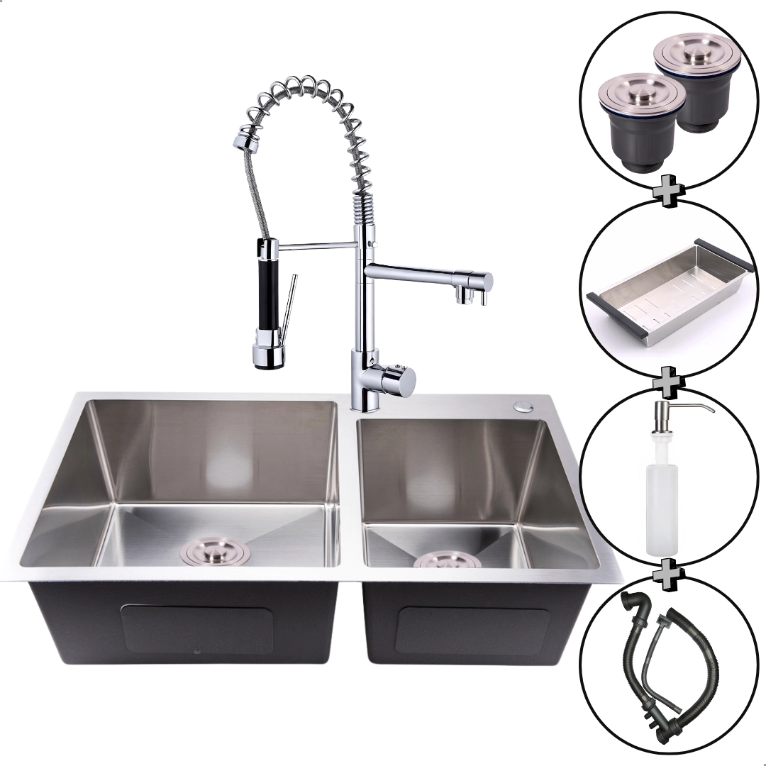 Cuba Pia Cozinha Dupla Escovada Inox E Torneira Monocomando Cor Torneira Monocomando Cromada