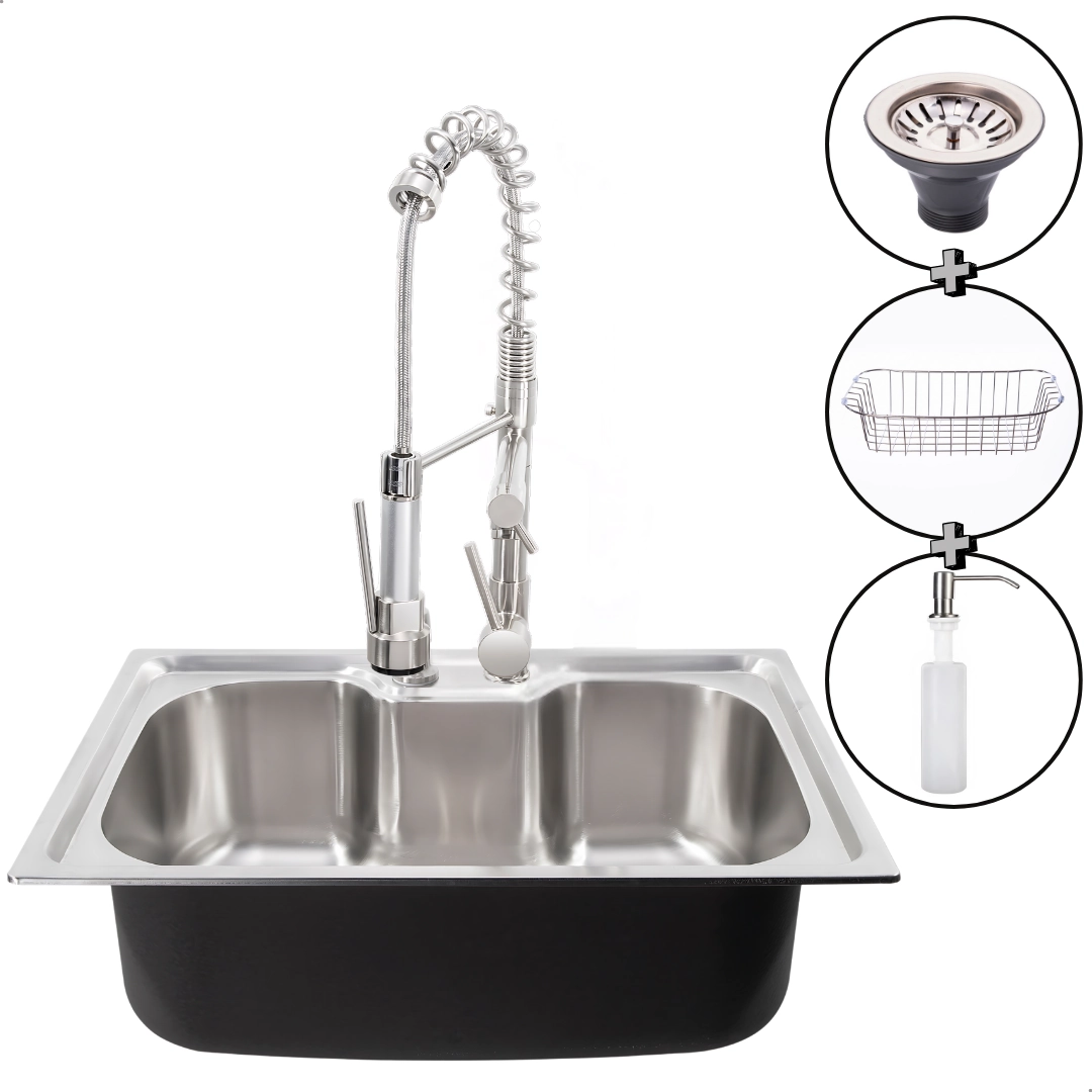 Cuba Pia Cozinha Gourmet Aço Inox 60x40 Com Torneira Monocomando 2 Saídas