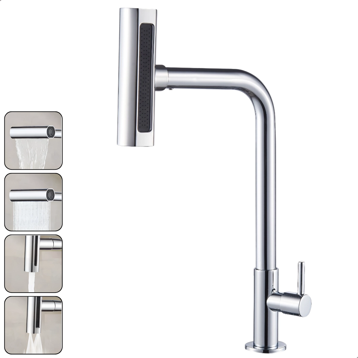 Torneira Gourmet 4 Jatos Rotativa Cozinha Bancada em Metal Multifuncional Cromada