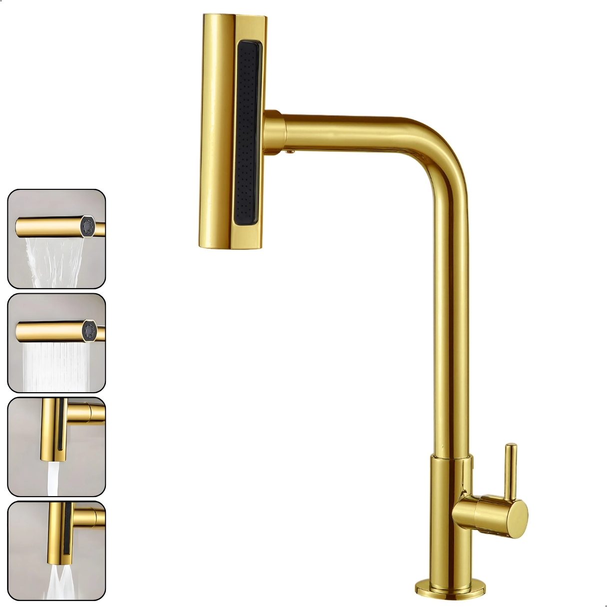 Torneira Gourmet 4 Jatos Rotativa Cozinha Bancada em Metal Multifuncional Dourada