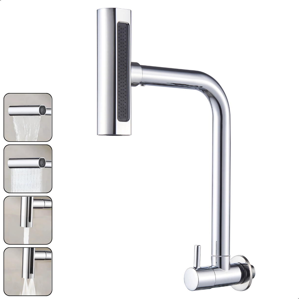 Torneira Gourmet 4 Jatos Rotativa Cozinha Parede em Metal Multifuncional Cromada