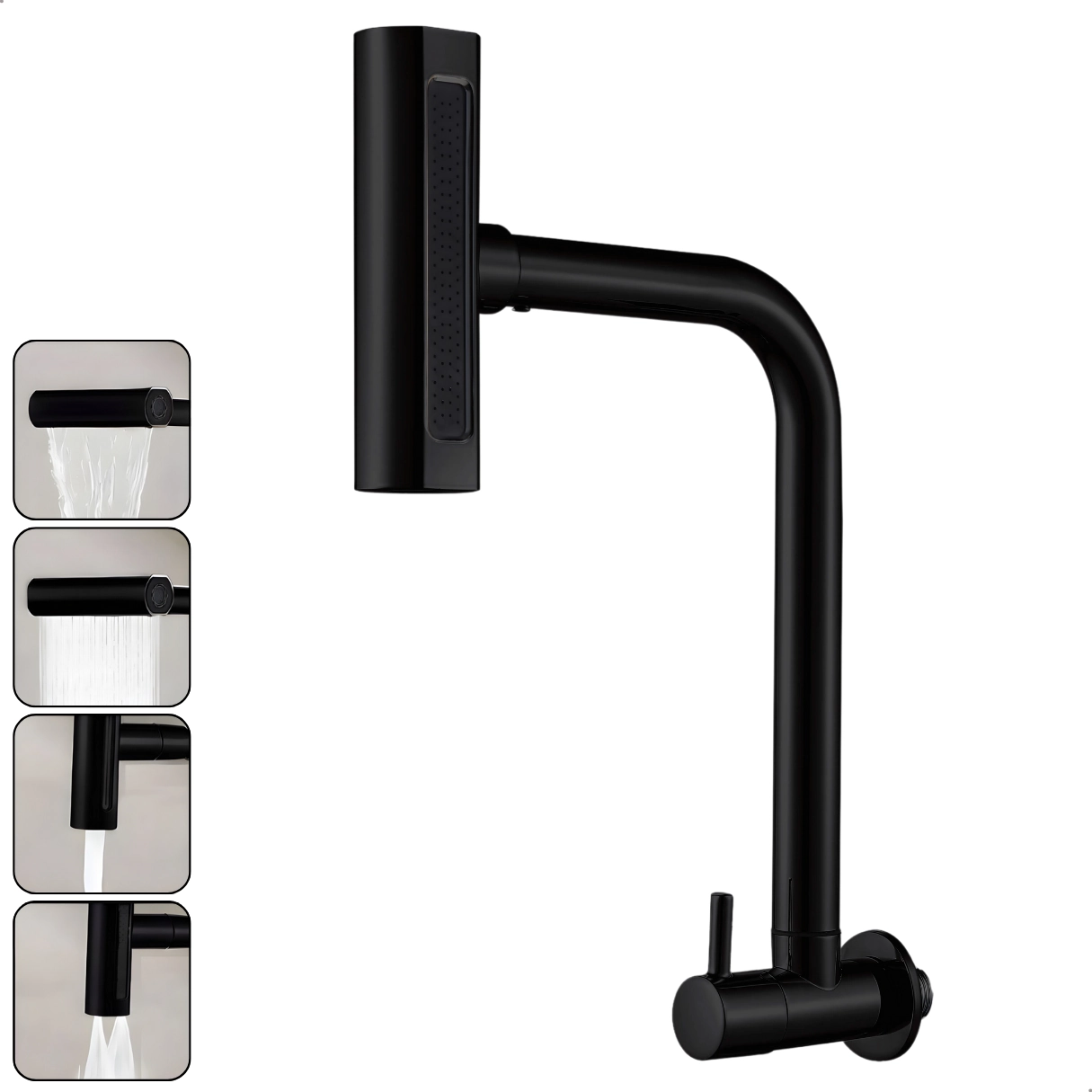Torneira Gourmet 4 Jatos Rotativa Cozinha Parede em Metal Multifuncional Preto Fosco