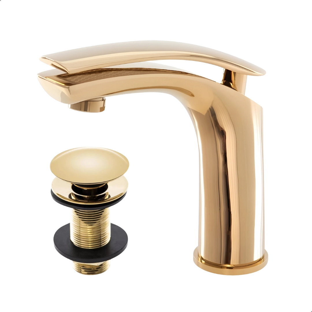Kit Torneira Monocomando Tigris Baixa Gold + Válvula Click 7/8 Gold