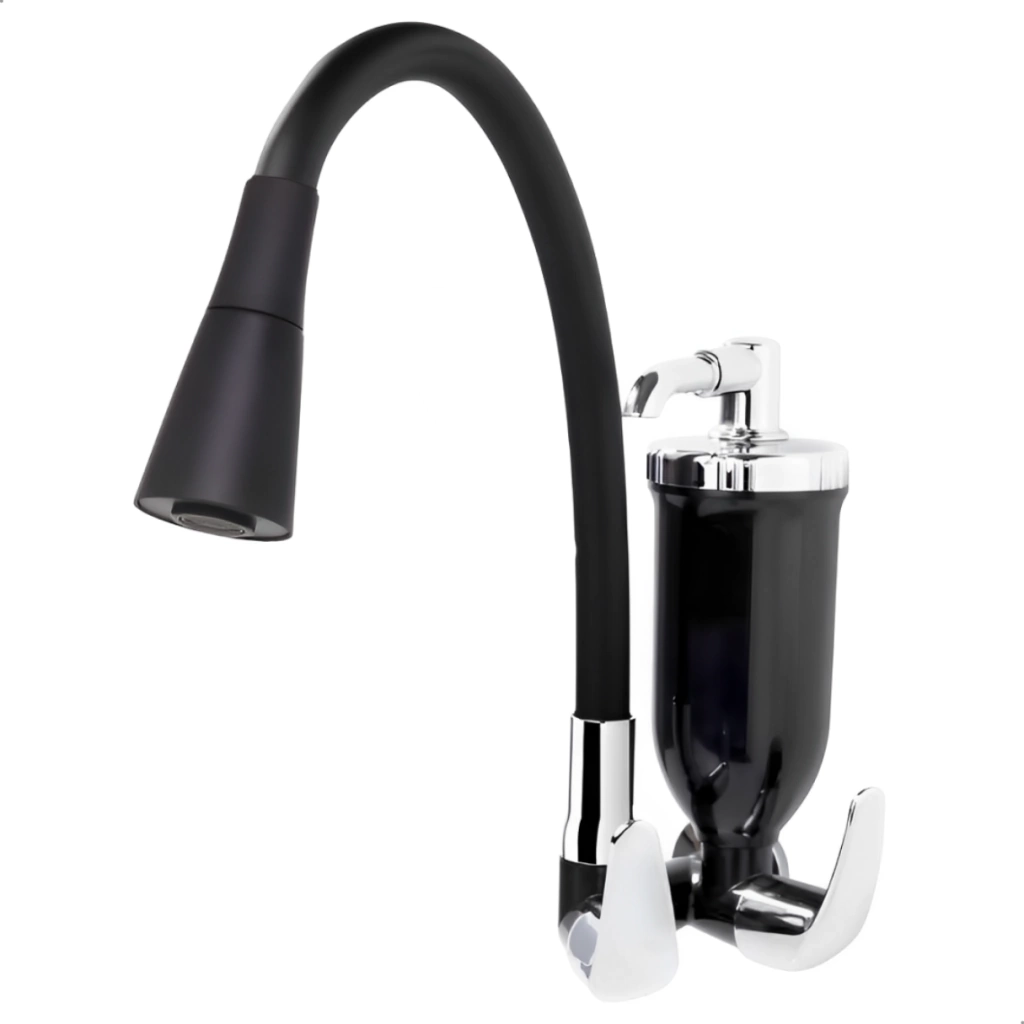 Torneira Com Filtro Parede Gourmet Flexível Preta Cozinha Em Abs