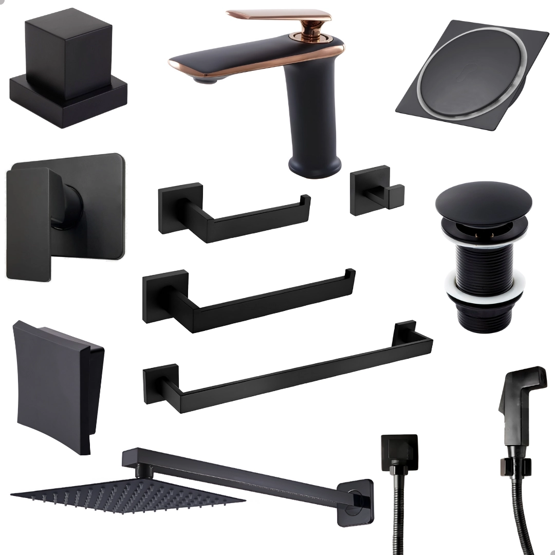 Banheiro Luxo Preto Fosco Completo Deca Torneira Petra 1.1/4