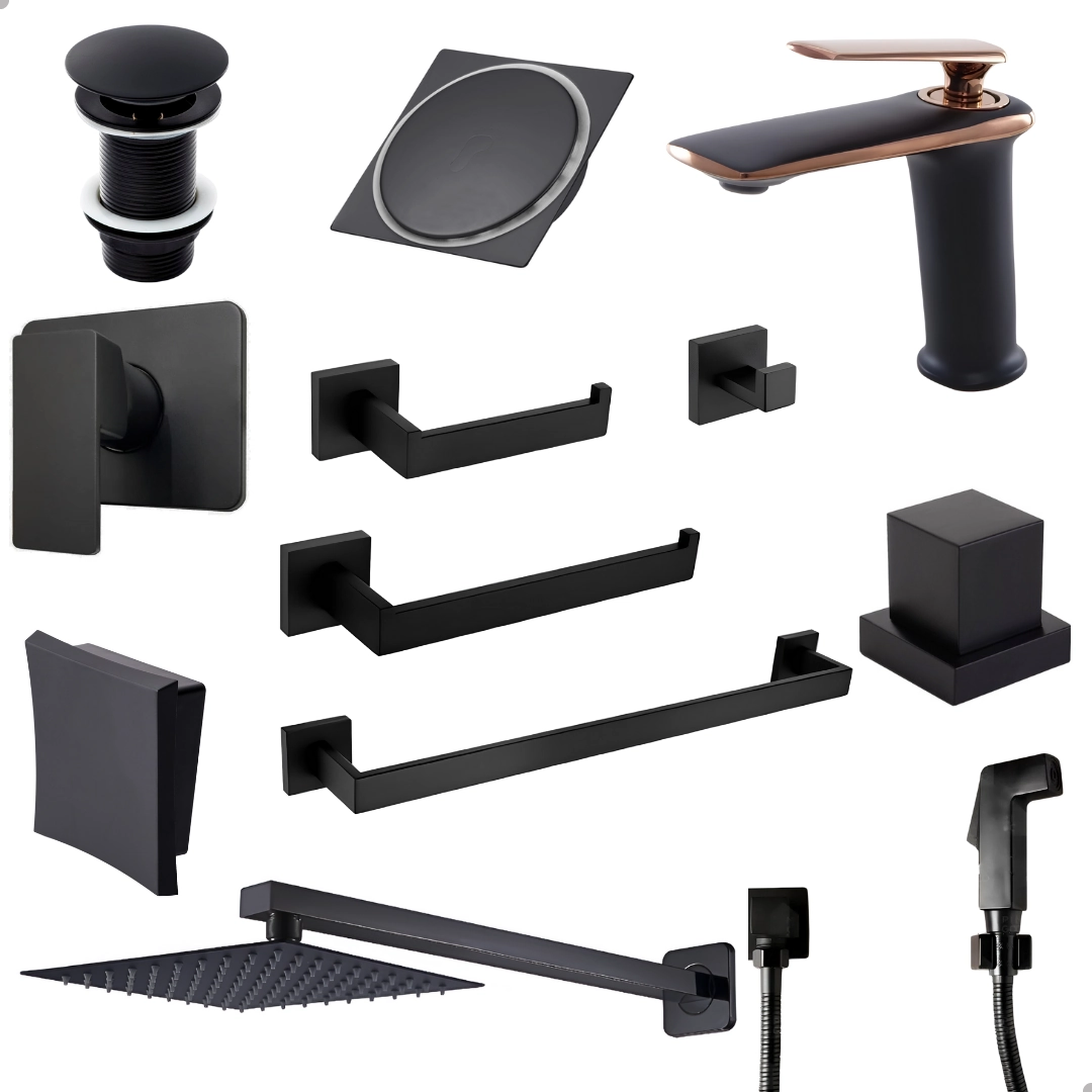 Banheiro Luxo Preto Fosco Completo Docol Torneira Baixa 1.1/4