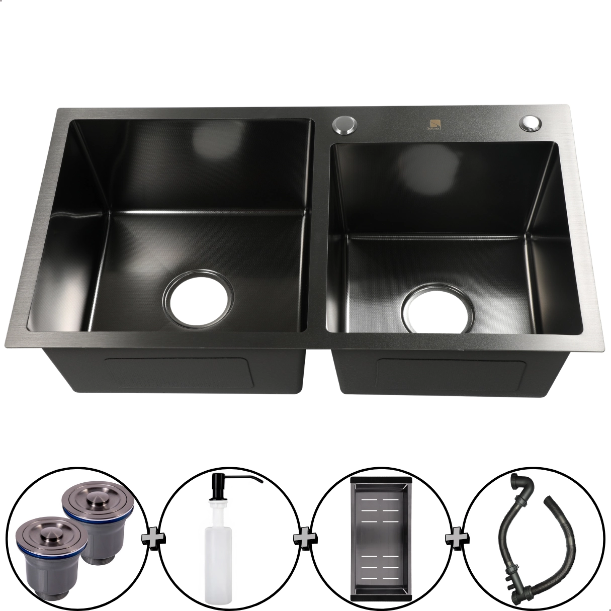 Cuba Dupla Gourmet Cozinha Inox 304 Anti Risco Nano Pvd Black 78x43 Cm Completa Com Acessórios