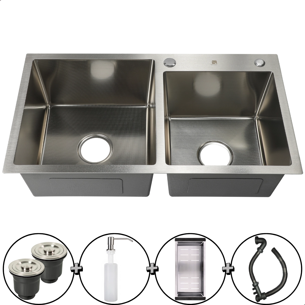 Cuba Dupla Gourmet Cozinha Inox 304 Anti Risco Nano PVD Escovada 78x43 cm Completa Com Acessórios