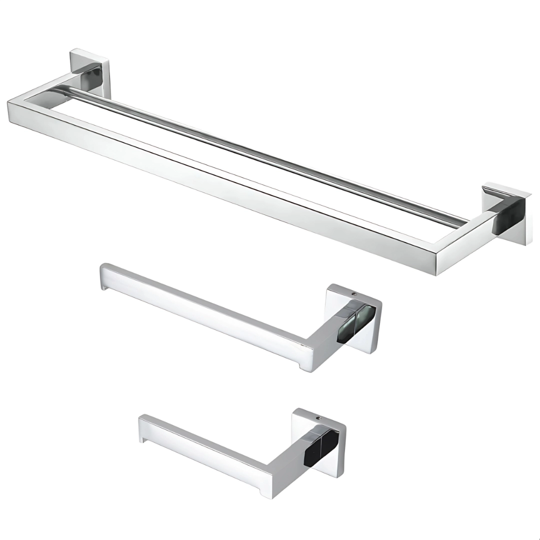 Kit Acessórios Para Banheiro Aço Inox 3 Peças Luxo Cromado