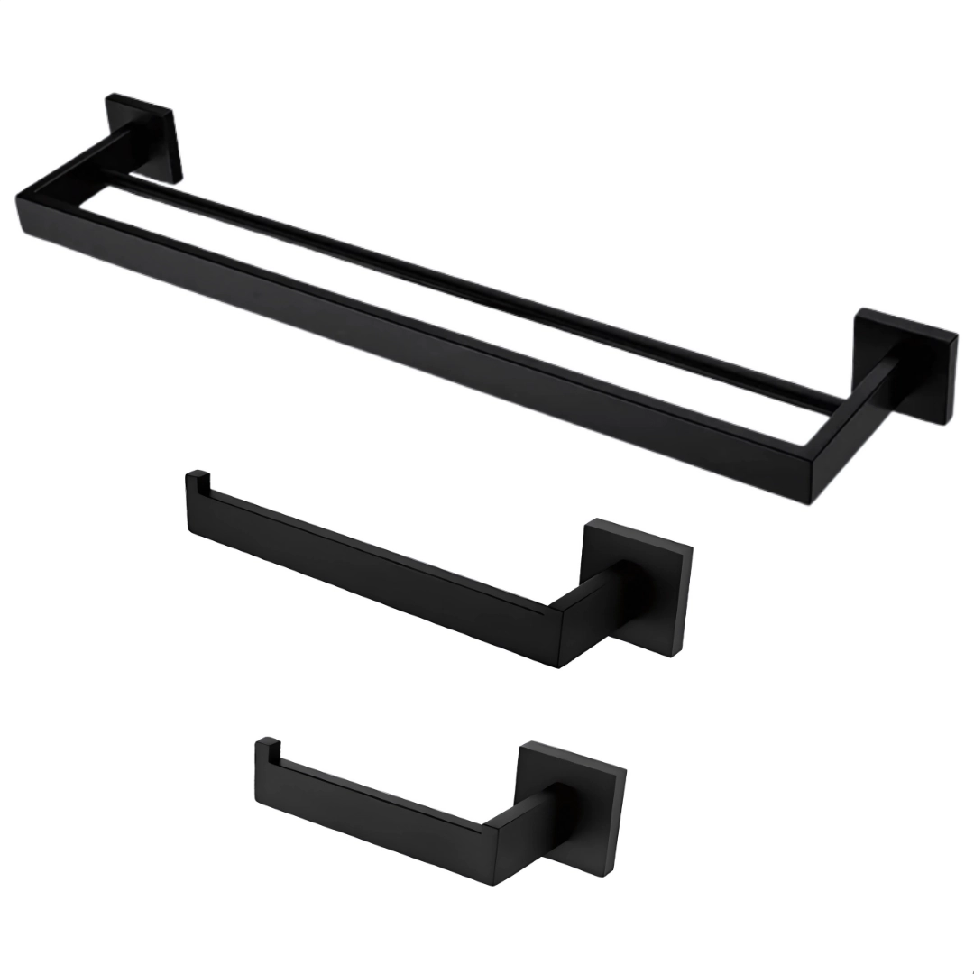Kit Acessórios Para Banheiro Aço Inox 3 Peças Luxo Black