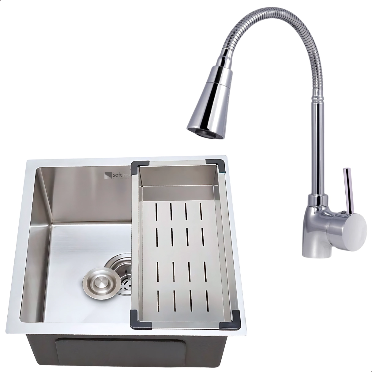 Kit Cuba Cozinha Gourmet Quadrada 44x44 Inox 304 Escovada Completa Com Torneira Monocomando Cromada