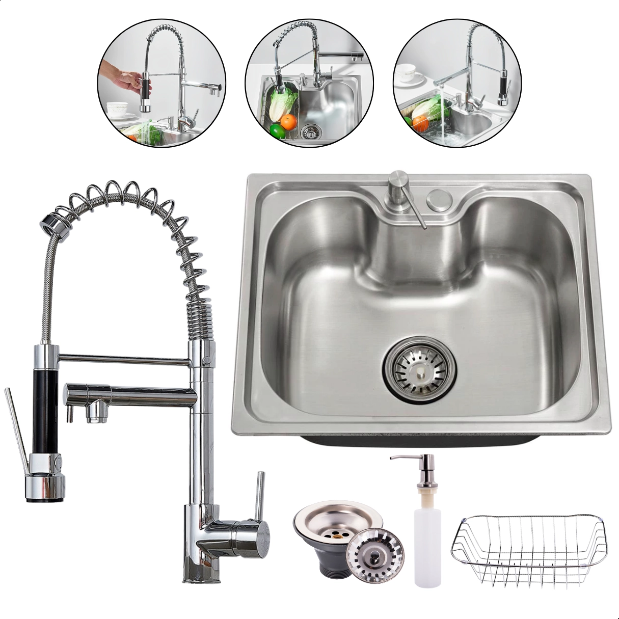 Kit Cuba Cozinha Cozinha Pia Inox 50x40cm Escovada Luxo Completa Com Acessórios + Torneira Gourmet Monocomando 2 Saídas