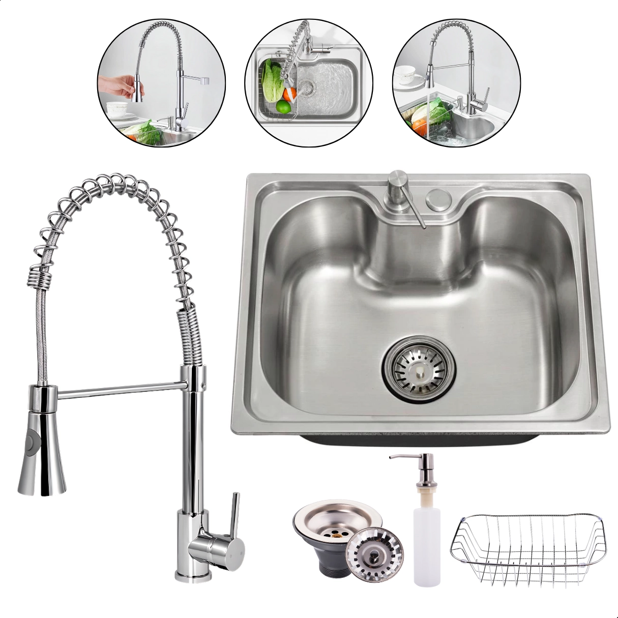 Kit Cuba Cozinha Cozinha Pia Inox 50x40cm Escovada Luxo Completa Com Acessórios + Torneira Gourmet Monocomando 1 Saída