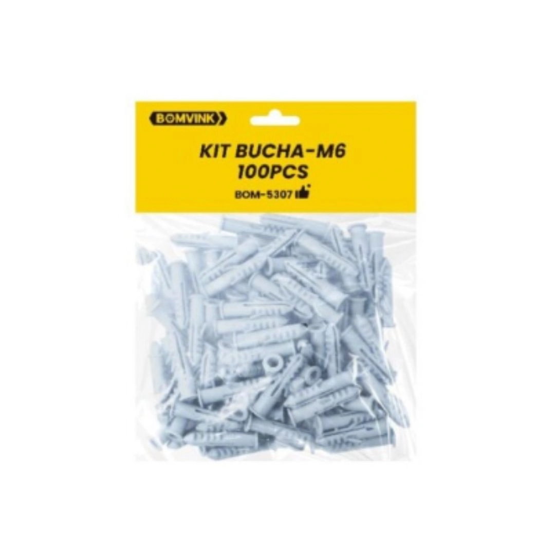 Bucha 6mm M6 C/anel Aba Plastica Fixacao Parede Bom-5307 Pacote C/100 Un