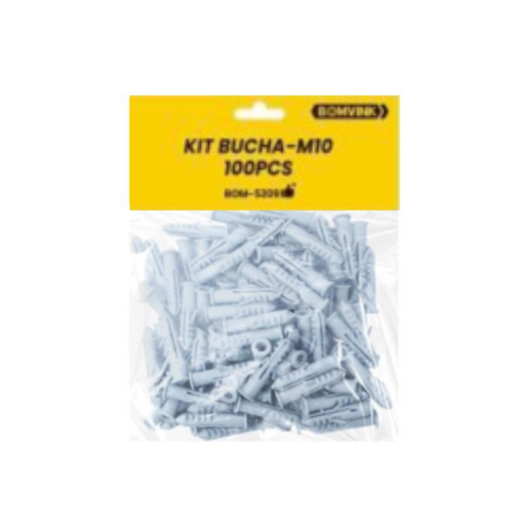 Bucha 10mm M10 C/anel Aba Plastica Fixacao Parede Bom-5309 Pacote C/100 Un