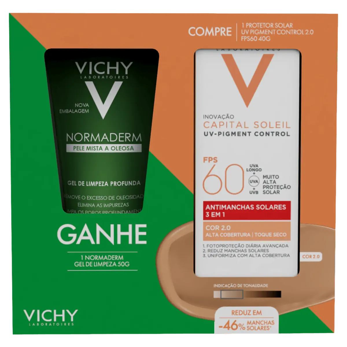 Kit Protetor Solar Toque Seco Antimanchas Com Cor 2.0 Fps 60 Vichy Capital Soleil Uv Pigment Control