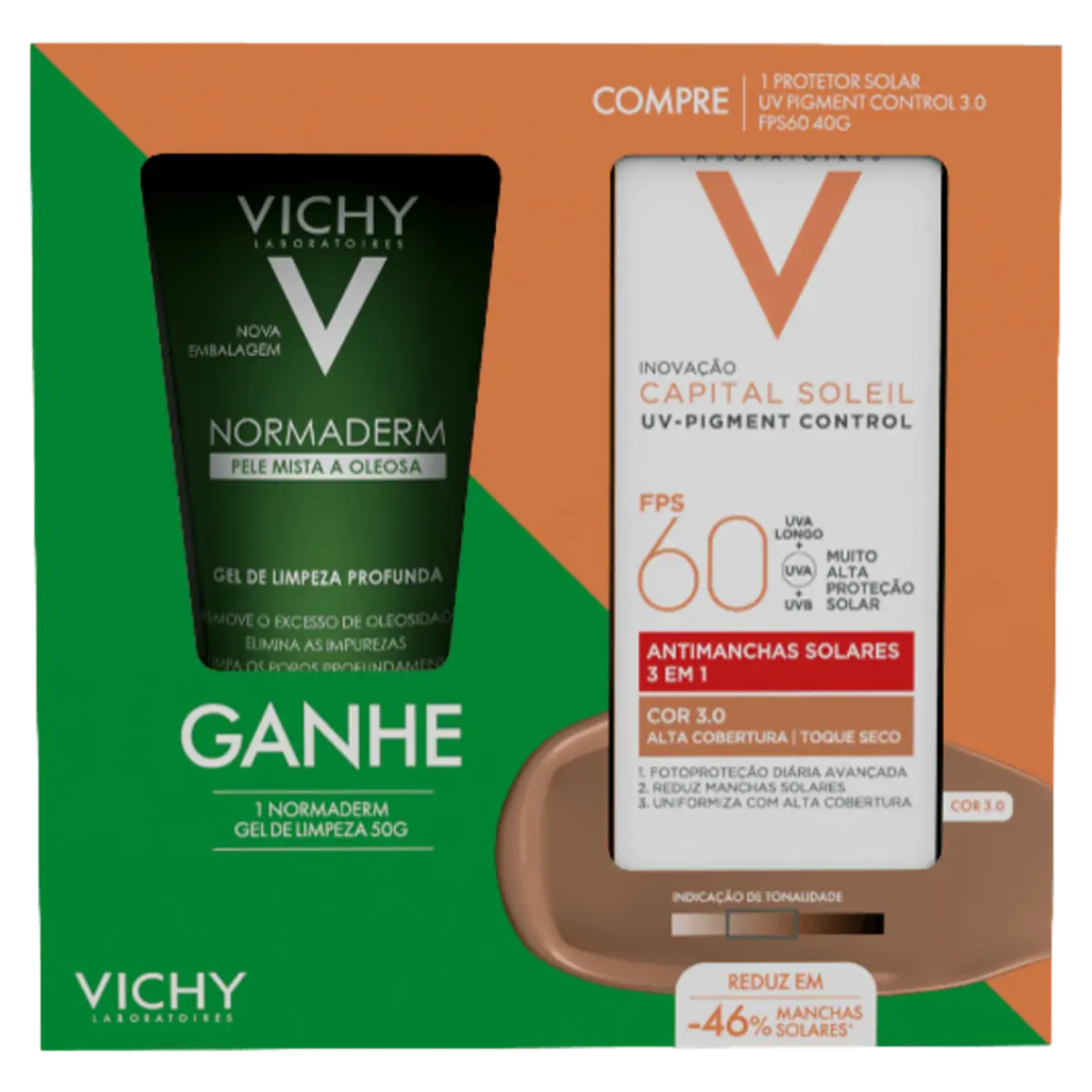 Kit Protetor Solar Toque Seco Antimanchas Com Cor 3.0 Fps 60 Vichy Capital Soleil Uv Pigment Control