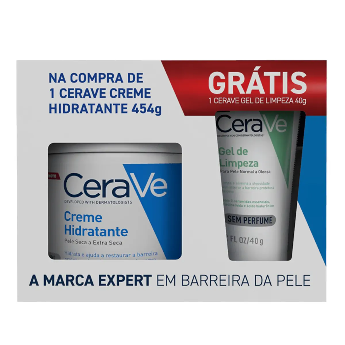 Kit Creme Hidratante Cerave 454g Grátis Gel De Limpeza Sem Perfume 40g