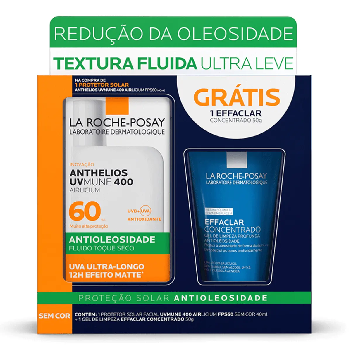 Kit Protetor Solar Facial Fluido Toque Seco Antioleosidade Fps 60 La Roche Posay Anthelios Uvmune 40