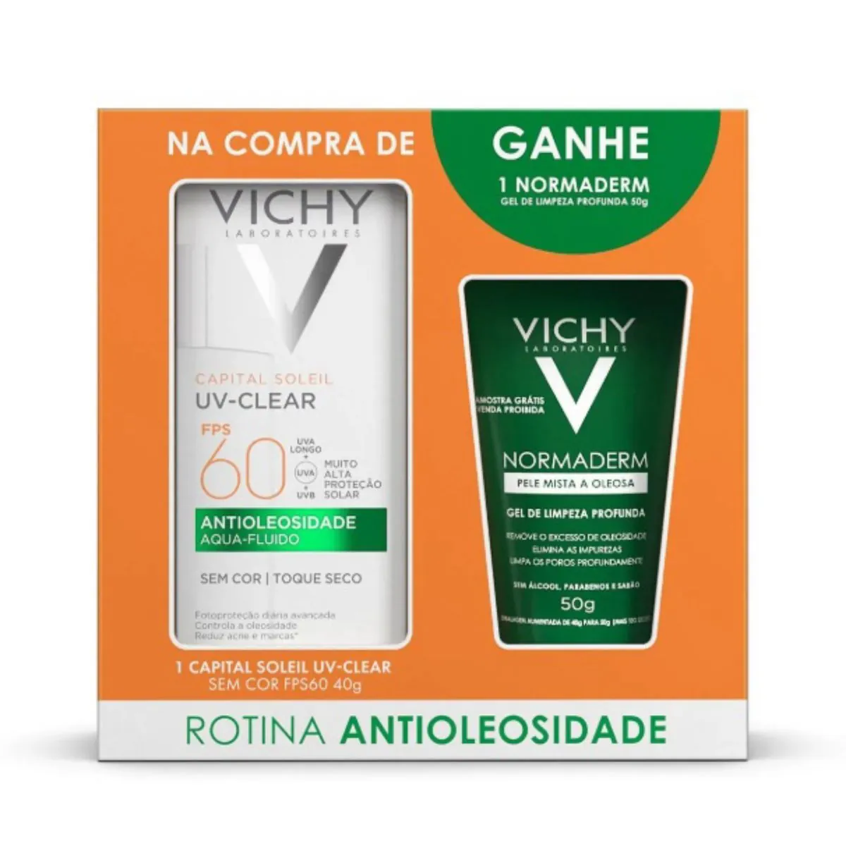 Kit Protetor Solar Facial Aqua Fluido Antioleosidade Fps 60 Vichy Capital Soleil Uv Clear 40g Grátis