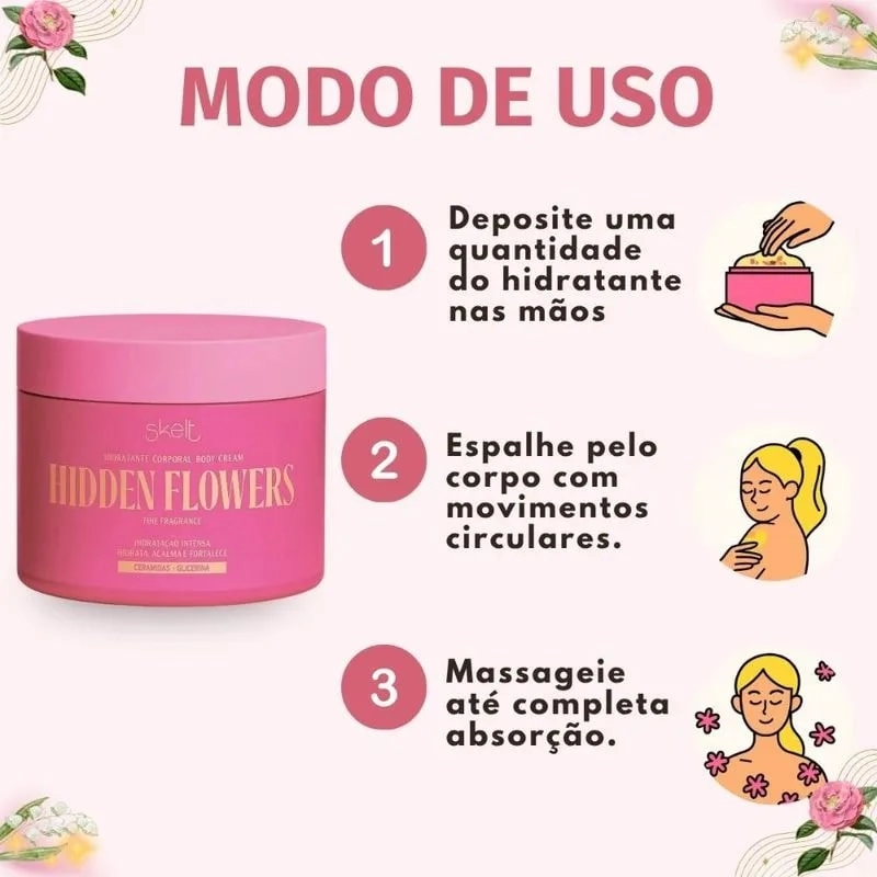 Hidratante Desodorante Corporal Hidden Flowers 200g Rosa Escuro Skelt