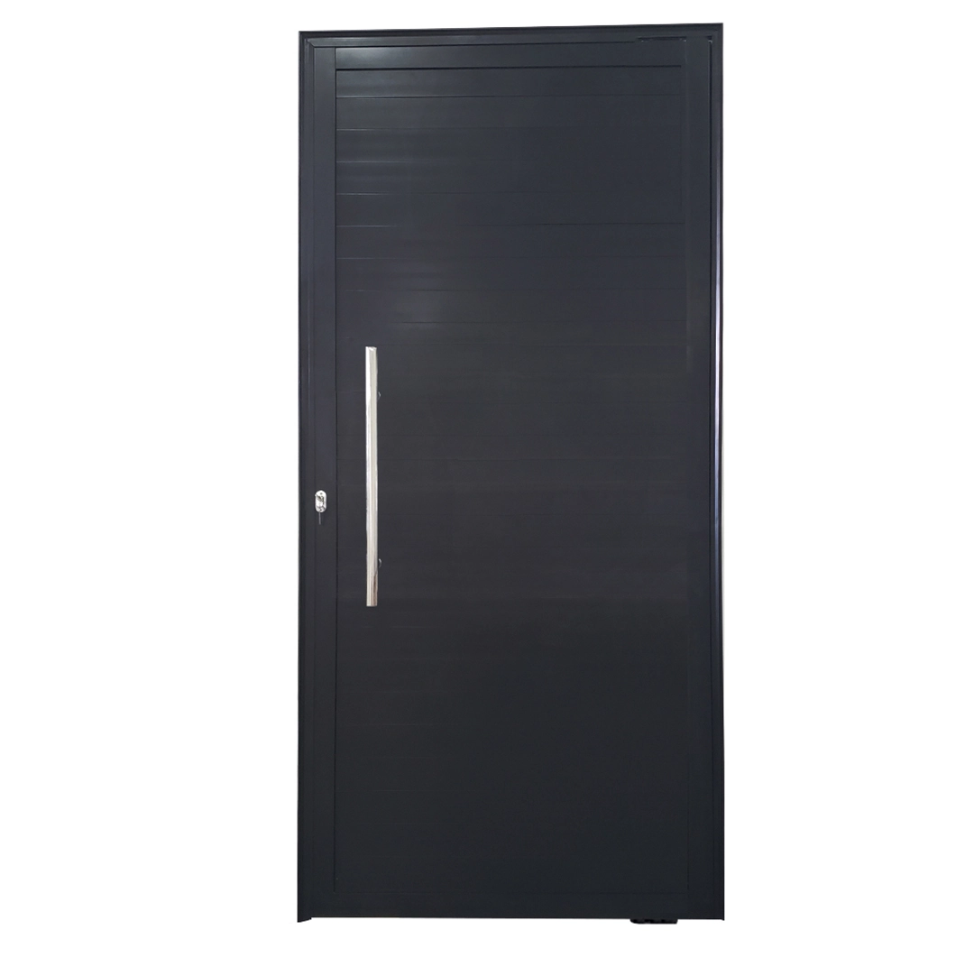 Porta Pivotante De Alumínio Preto Com Puxador Linha 25 Lado:direita; Medidas: 210 X 120