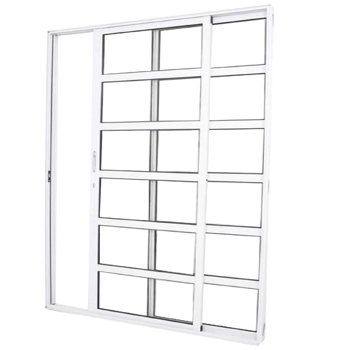 Porta De Alumínio Sacada Travessa 2 Folhas Branca Linha 25 Com Fechadura - Dc Medida:210 X 150