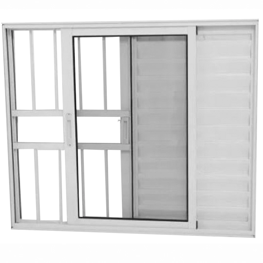 Janela Veneziana 3 Folhas Alumínio Branco Linha 25 Com Grade 100 X 120