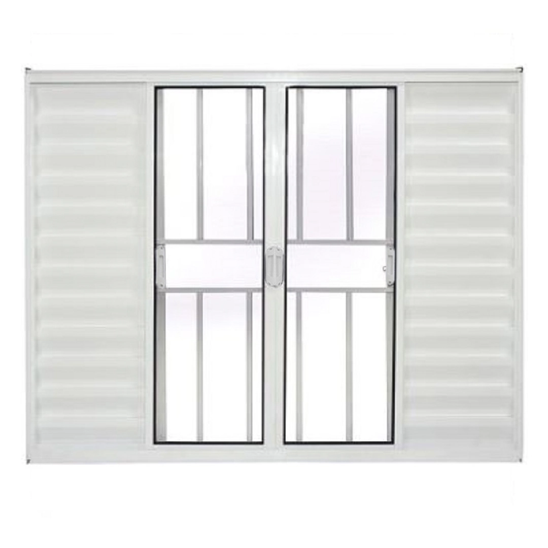 Janela Veneziana 6 Folhas Alumínio Branco Modular Com Grade - Dc 120 X 200