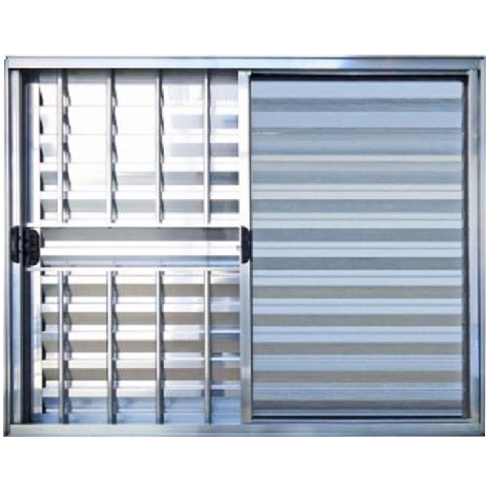 Janela Veneziana 3 Folhas Alumínio Brilhante Modular Com Grade - Dc 120 X 150