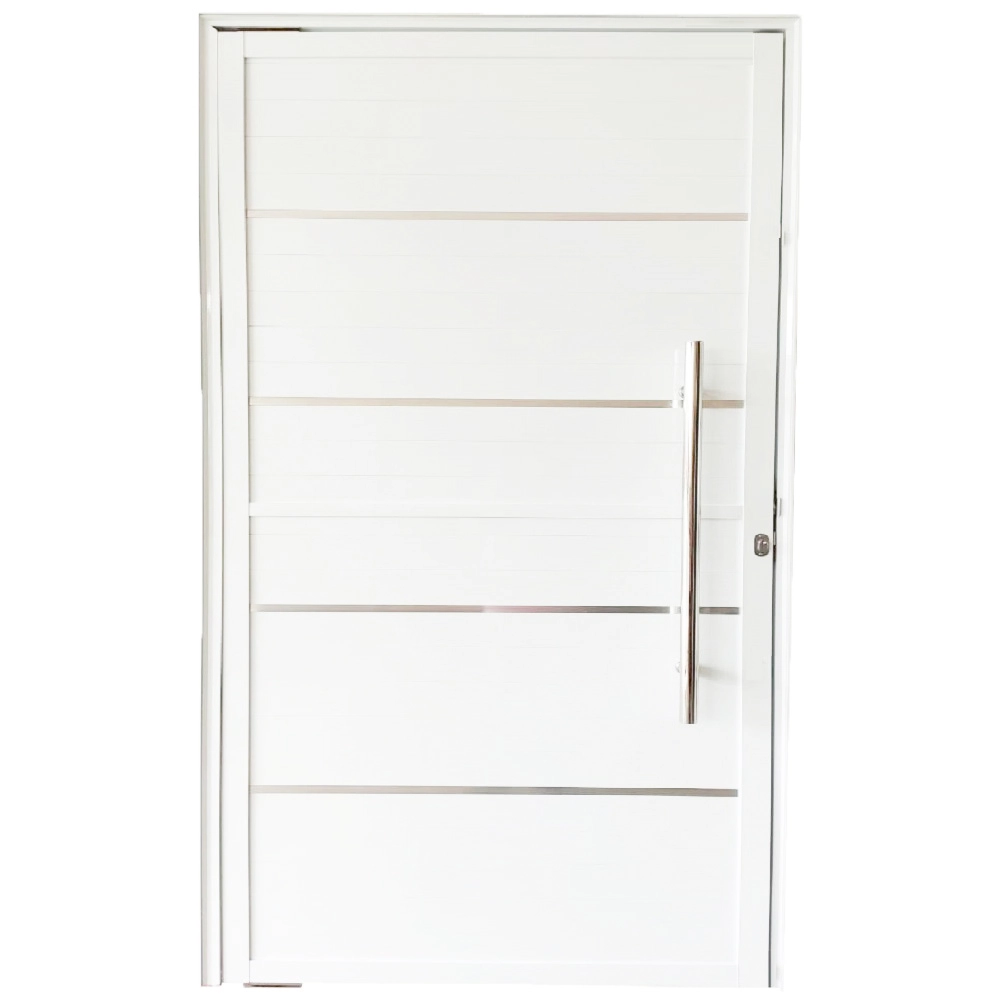 Porta De Alumínio Pivotante Branco Com Puxador E Friso Linha 25 - Dc Lado:direita; Medidas: 210 X 100