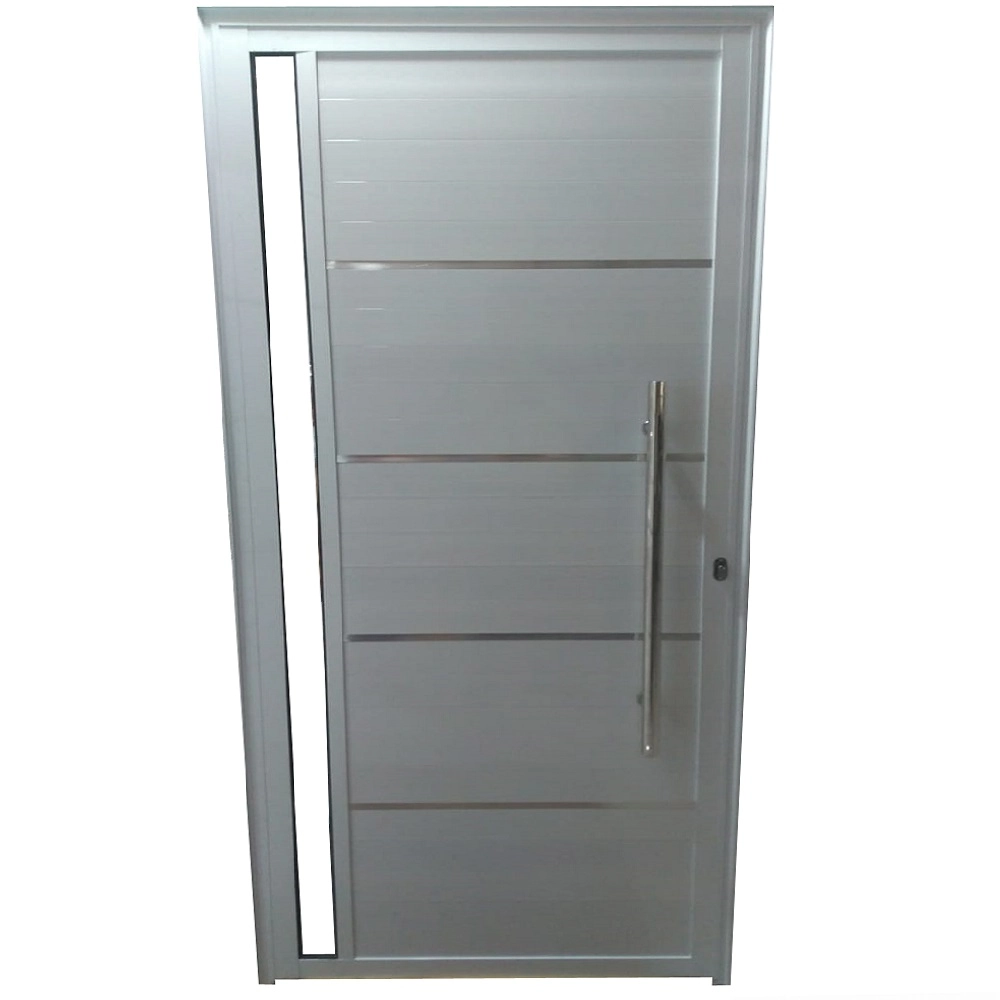 Porta De Alumínio Pivotante Branco Com Puxador, Friso E Visor Linha 25 Lado:esquerda; Medidas: 210 X 120
