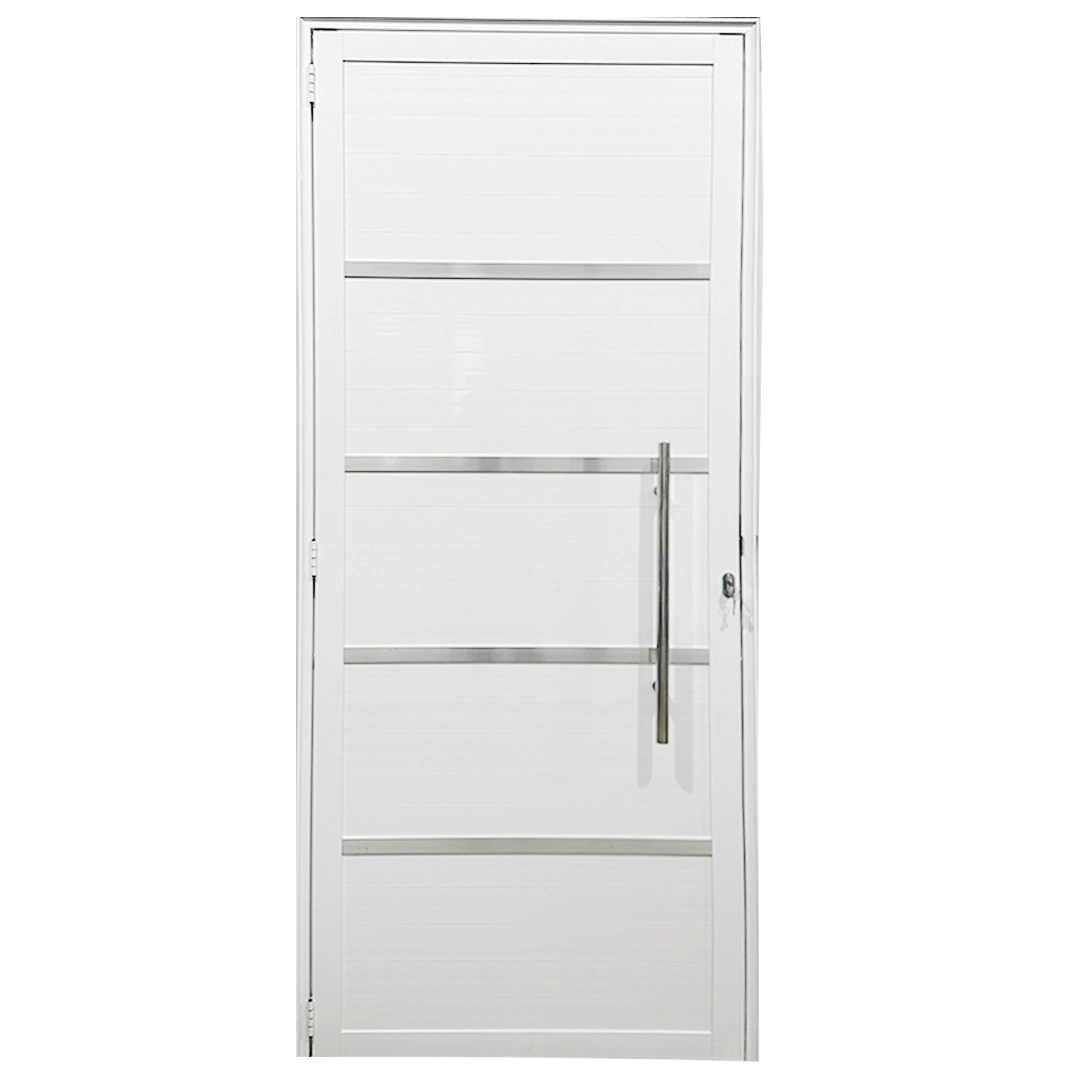 Porta De Alumínio Lambril Branco Com Puxador E Friso Linha 25 - Dc 210 X 80