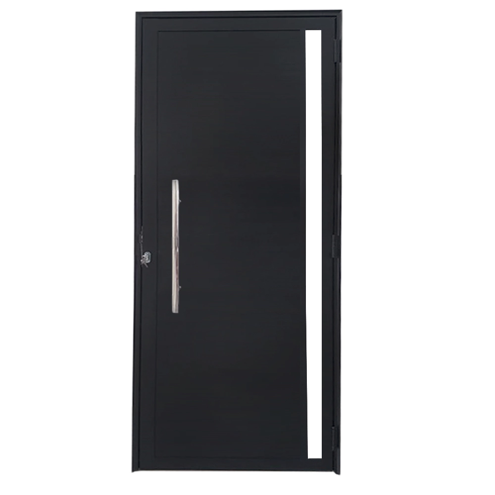 Porta De Alumínio Lambril Preto Com Puxador E Vidro Linha 25 - Dc Lado:esquerda; Medidas: 210 X 80