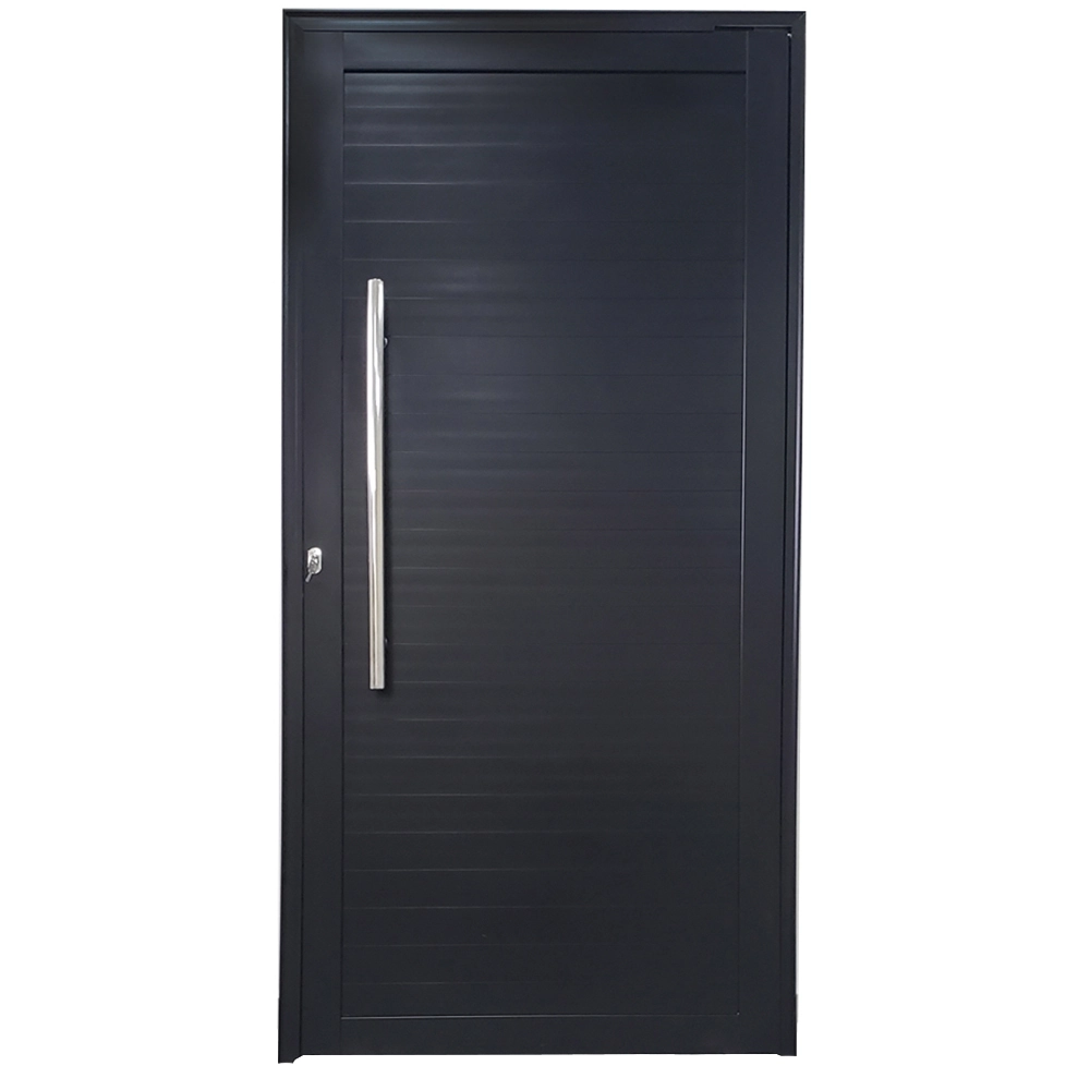 Porta De Alumínio Pivotante Preto Com Puxador Linha 30 - Dc Lado:direita; Medidas: 210 X 100