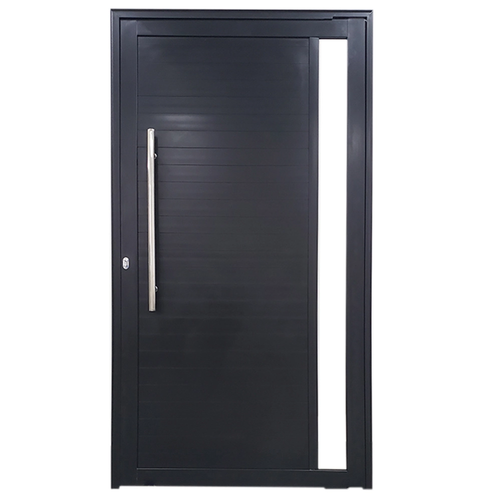 Porta De Alumínio Pivotante Preto Com Puxador E Vidro Linha 30 - Dc Lado:esquerda; Medidas: 210 X 120