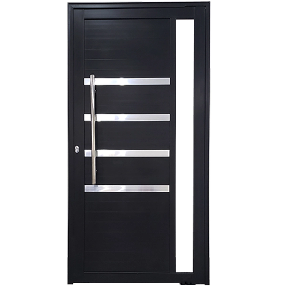 Porta De Alumínio Pivotante Preto Com Puxador, Friso E Visor Linha 30 - Dc Lado:direita; Medidas: 210 X 100