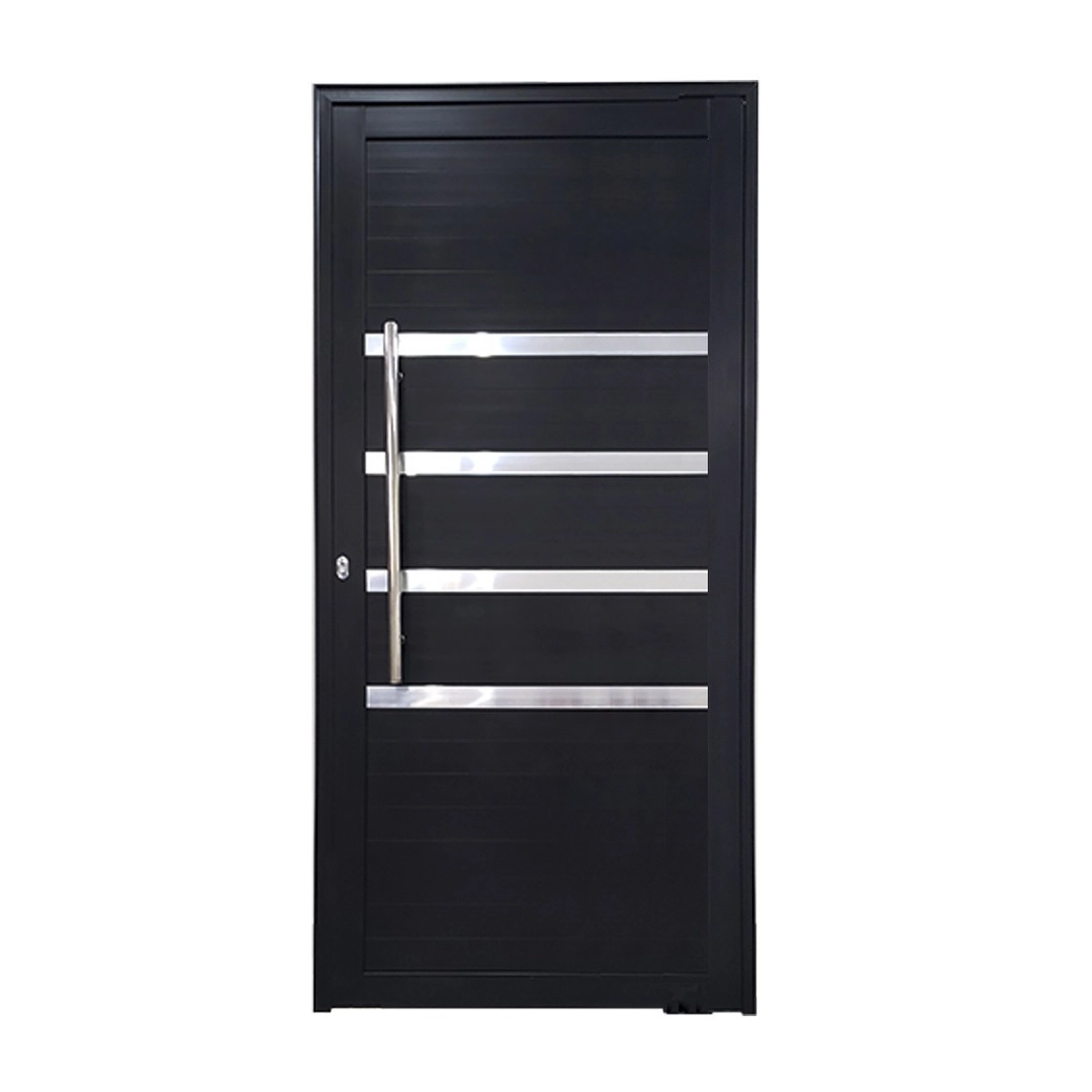 Porta De Alumínio Pivotante Preto Com Puxador E Friso Linha 30 - Dc Lado:esquerda; Medidas: 210 X 120
