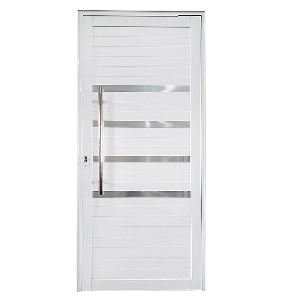 Porta De Alumínio Pivotante Branco Com Puxador E Friso Linha 30 - Dc Lado:direita; Medidas: 210 X 100