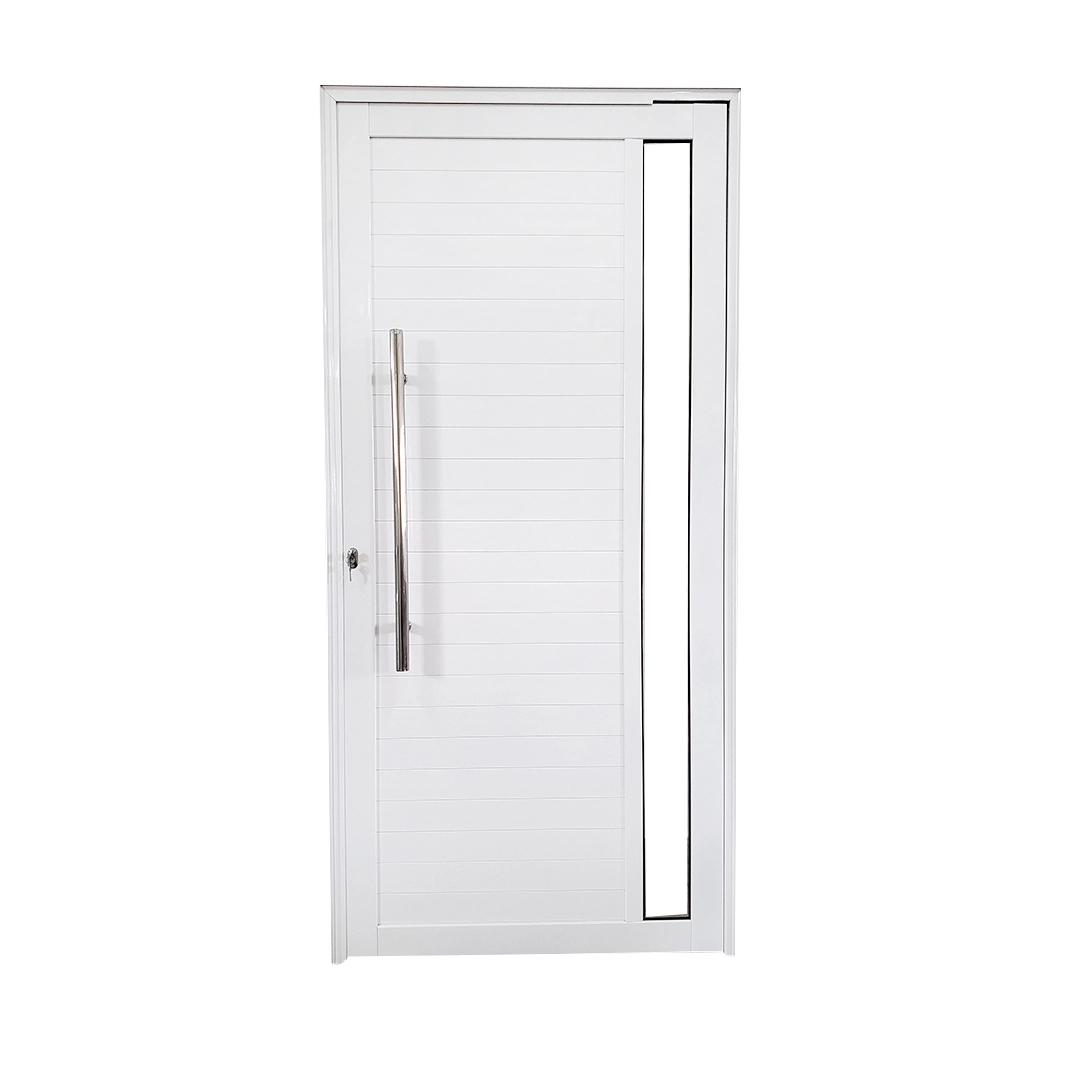 Porta De Alumínio Pivotante Branco Com Puxador E Vidro Linha 30 - Dc Lado:esquerda; Medidas: 210 X 120