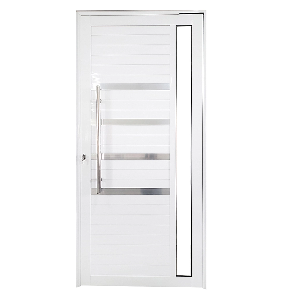 Porta De Alumínio Pivotante Branco Com Puxador, Friso E Visor Linha 30 - Dc Lado:esquerda; Medidas: 210 X 100