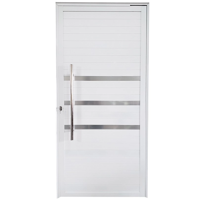 Porta De Alumínio Pivotante Branco Com Puxador E Friso Linha 25 - Dc Lado:esquerda; Medidas: 210 X 100