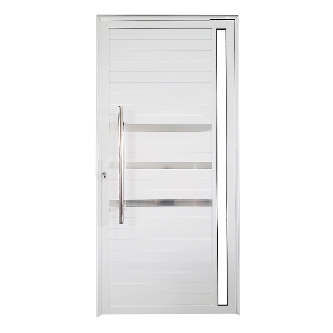 Porta De Alumínio Pivotante Branco Com Puxador, Friso E Visor Linha 25 - Dc Lado:esquerda; Medidas: 210 X 120