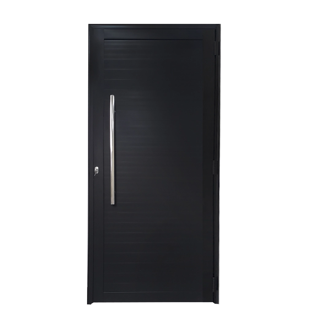 Porta De Alumínio Lambril Preto Com Puxador Linha 30 - Dc Lado:esquerda; Medidas: 210 X 90