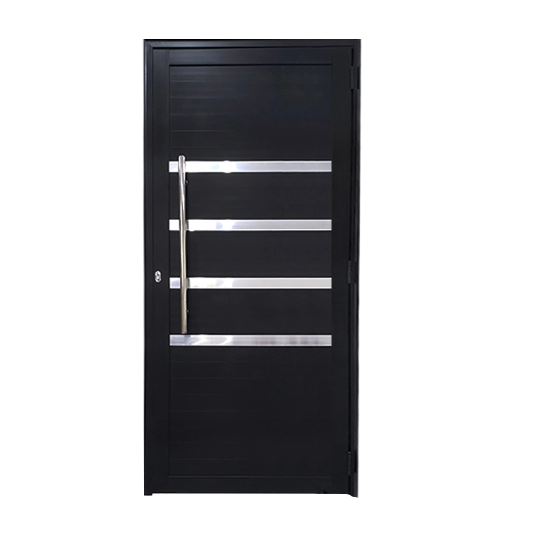 Porta De Alumínio Lambril Preto Com Puxador E Friso Linha 30 - Dc Lado:esquerda; Medidas: 210 X 80