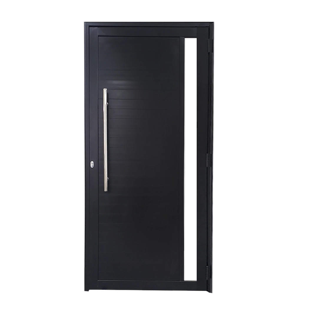 Porta De Alumínio Lambril Preto Com Puxador E Vidro Linha 30 - Dc Lado:esquerda; Medidas: 210 X 90