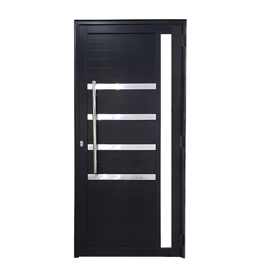 Porta De Alumínio Lambril Preto Com Puxador, Friso E Vidro Linha 30 - Dc Lado:esquerda; Medidas: 210 X 90
