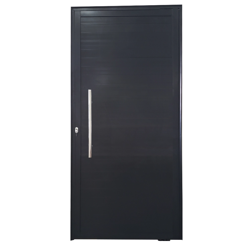 Porta De Alumínio Pivotante Preto Com Puxador Linha 25 - Dc Lado:esquerda; Medidas: 210 X 120